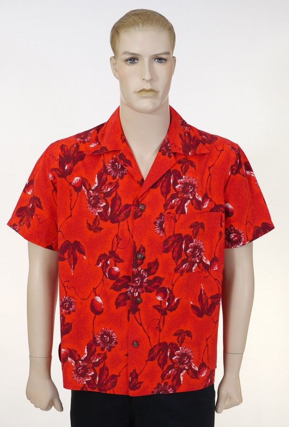 Vintage Men's Hawaiian Shirt - Floral Pattern - R… - image 5