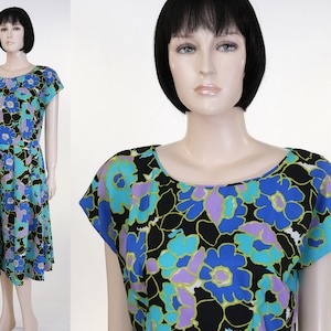 Vintage 1960s Women&#39;s Dress / Handmade / Blue Floral Dress / Silk Dress / Summer Dress / Never Worn / Church Dress / Flowers
