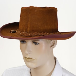 Vintage Brown Leather Cowboy Hat - Brushed Leather Hat - Australian Bush Hat - Braided Band - Size L - Cowboy Hat - Western Hat - Unisex Hat