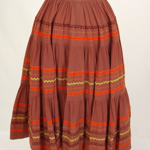 Vintage 1980s Southwest Style Circle Skirt Brown, Orange, Yellow Circle Skirt Unlined Western Skirt Waist 24 Patio Skirt image 4