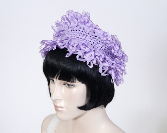 Vintage Women's Purple Crocheted Ribbon Hat - 1950