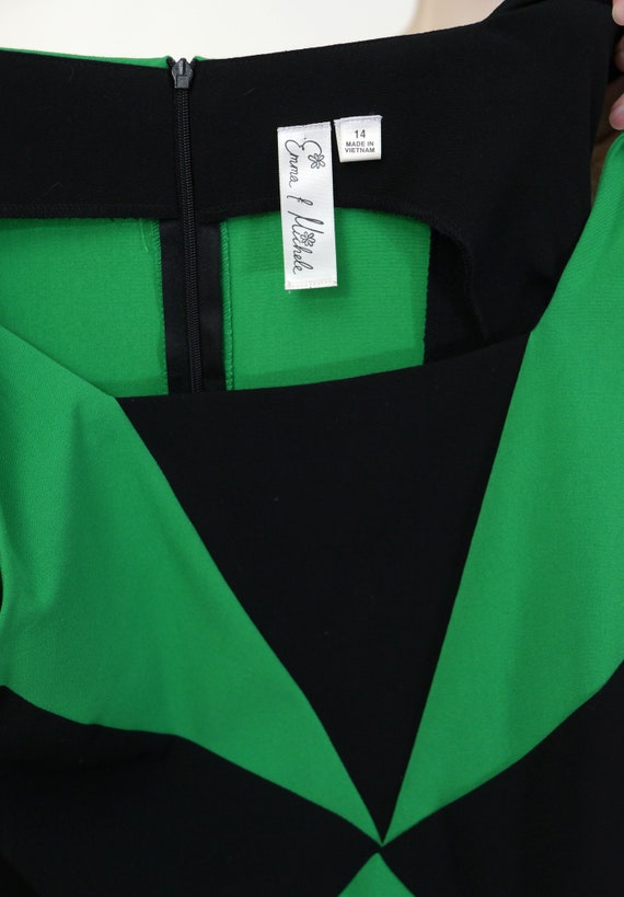 Vintage 90's Black & Green Short Sleeve Polyester Dress - Emma P. Michelle Dress - Size 14 - Geometric Design Dress - Women's Dress - NOS Vintage 90's Black & Green Short Sleeve Polyester Dress - Emma P. Michelle Dress - Size 14 - Geometric Design Dress - Women's Dress - NOS