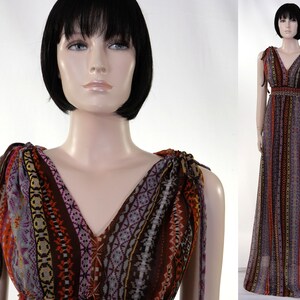 Vtg 70s 80s 'Virginie' Paris Blue White Handkerchief Hem Boho Maxi Dress UK 8/10