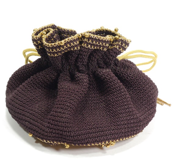 Vintage Crochet Drawstring Purse - Crocheted Pouc… - image 5