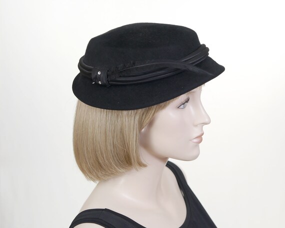 Vintage Black Doeskin Wool Felt Hat - Doeskin Pil… - image 1