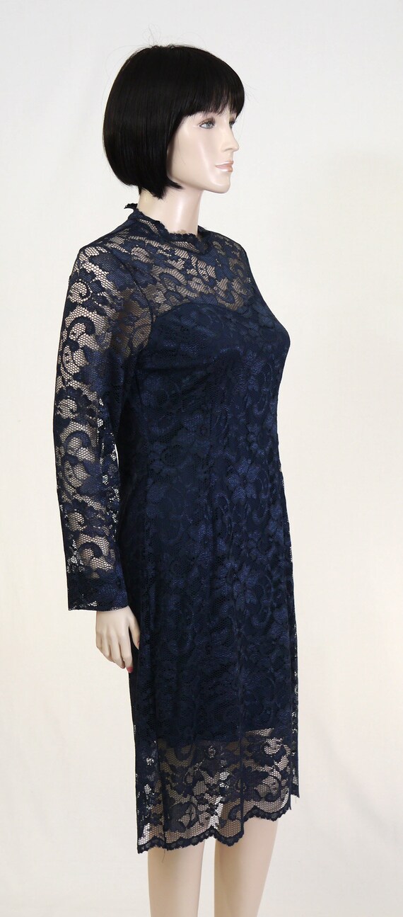 Vintage Navy Blue Lace Dress - Long Sleeve Lace D… - image 6