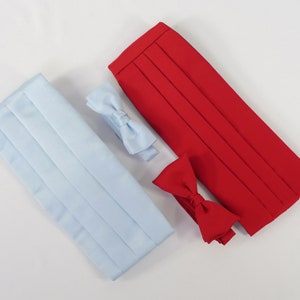 Vintage Lot of 2 Cummerbund Sets - Adjustable Belt, Bowtie -  Formal Cummerbund Sets - Light Blue Cummerbund Set - Red Cummerbund Set
