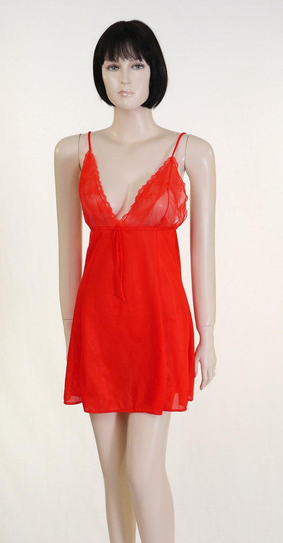 Vintage Red Babydoll & Robe Set - 2 Piece Lingeri… - image 5