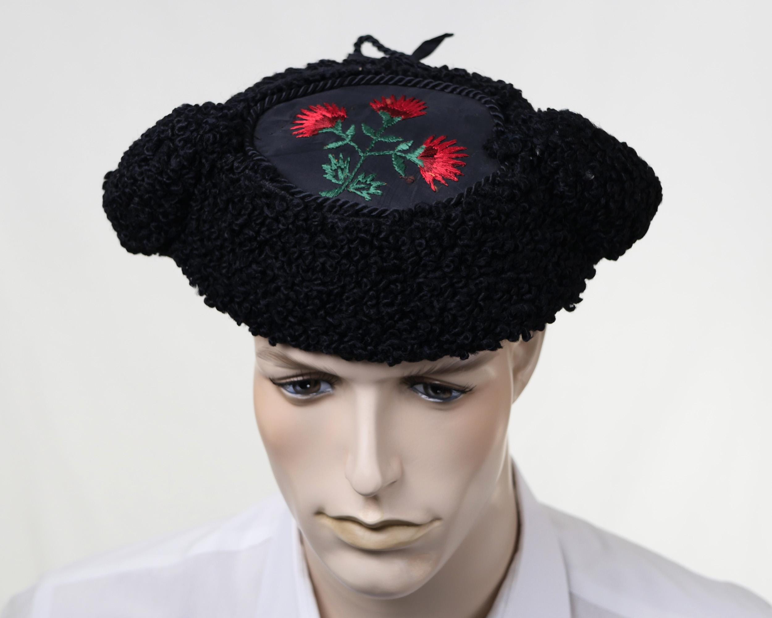 Vintage Montera Black Textured Fedora Bull Fighting Hat Vintage Antique Bullfighter Matador Hat Montero Black Wool  main image 4
