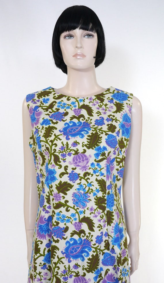 Vintage 1960s Women's Mod Summer Dress - Blue & G… - image 2