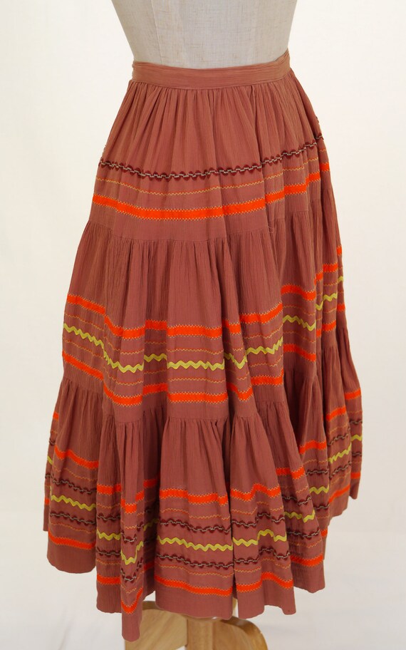 Vintage 1980s Southwest Style Circle Skirt - Brow… - image 7