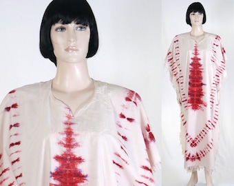 Vintage Women's Kaftan - Caftan - Tie Dye - Long Kaftan - Size Medium /Summer Caftan - Red/Purple/White