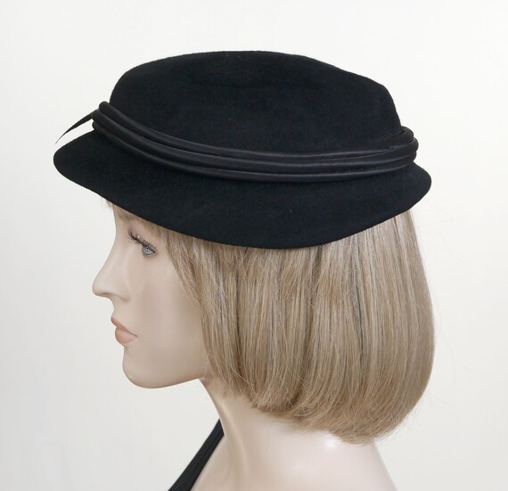 Vintage Black Doeskin Wool Felt Hat - Doeskin Pil… - image 3