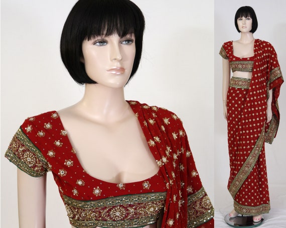 Vintage 1980s Women's Saree - Blouse, Saree, Purs… - image 1