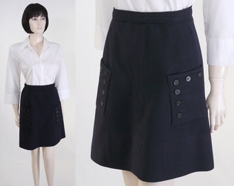 Vintage Navy Blue Wool Mini Skirt - Upcycled from US Navy Uniform -  Waist 24" - Sailor Skirt - Anchor Button Pockets - Unlined - Skirts