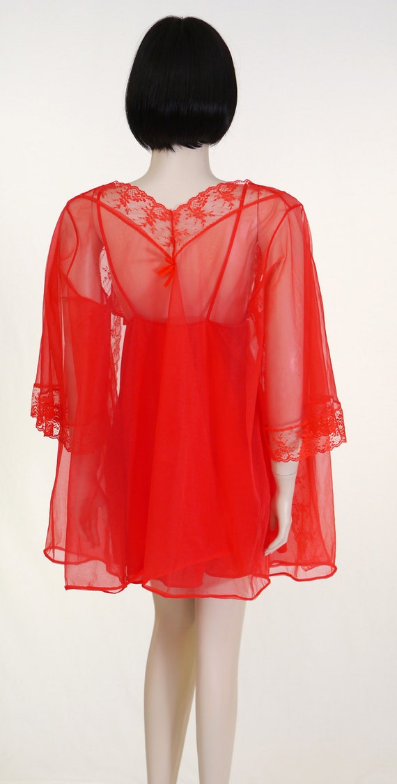 Vintage Red Babydoll & Robe Set - 2 Piece Lingeri… - image 4