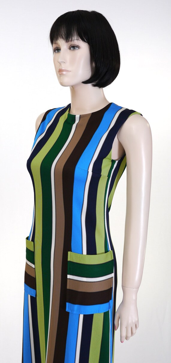 Vintage 1970s Striped Polyester Shift Dress - Blu… - image 3