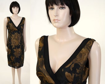 Vintage Black & Gold Brocade Dress - Jones of New York Dress - Sleeveless Dress - Formal Wear Short Dress - Fully Lined - New Old Stock