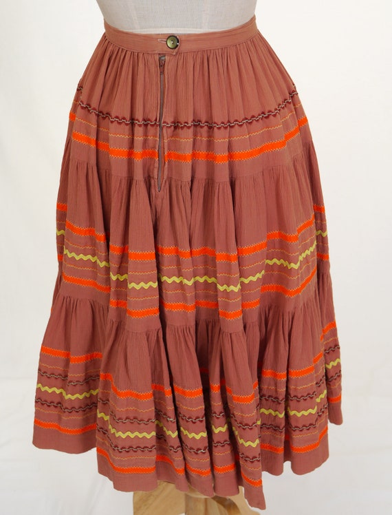 Vintage 1980s Southwest Style Circle Skirt - Brow… - image 6