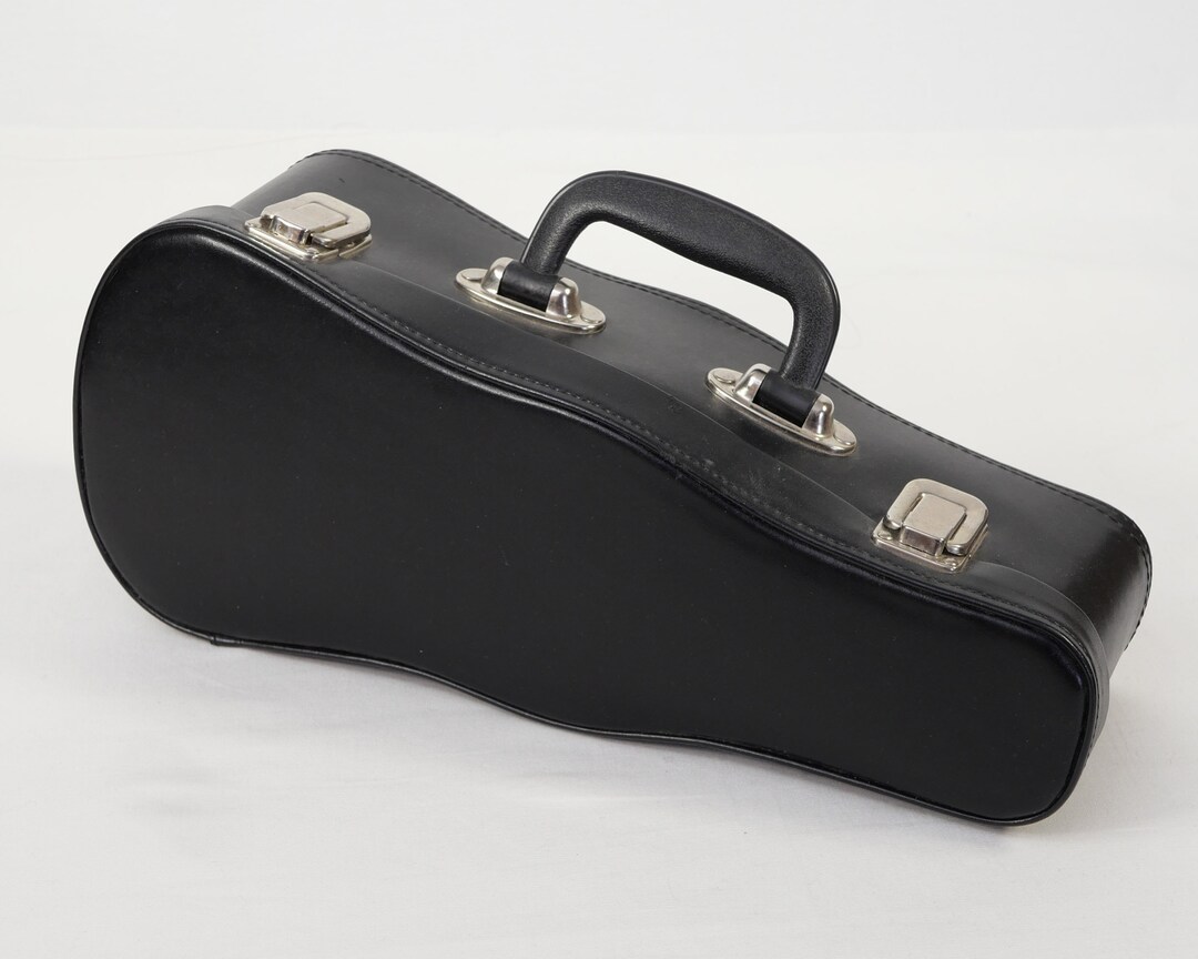 Vintage Small Violin Shaped Case Purse Black Leather Purse Crushed Blue