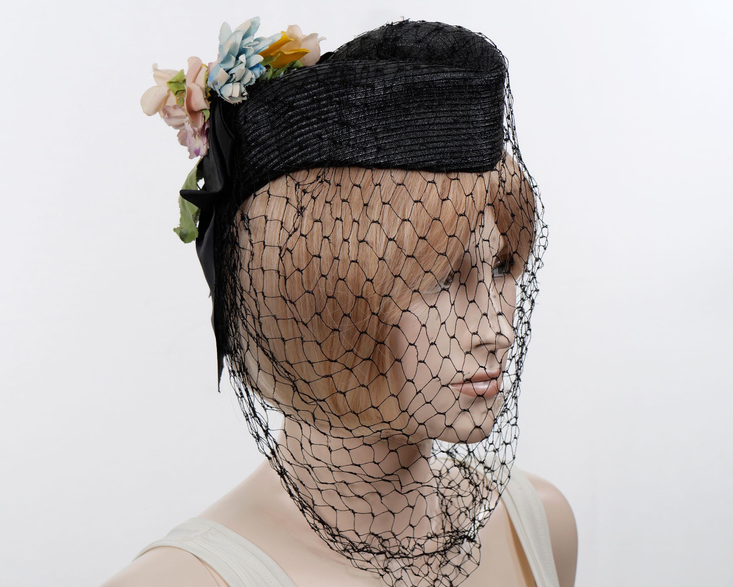 Vintage Black Veil Stars Bows Mid Century Headpiece Costume Accessory Retro Chic MCM Vintage Women main image 2