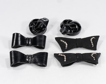Vintage Lot of 6 Black Shoe Clips - Leatherette Shoe Clips - Bows & Roses - Shoe Clips - 80's Shoe Clips - Shoe Fashion Clip - Shoe Jewelry