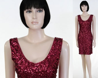 Vintage Red Sequin Mini Dress - Amber Blue - Pull Over Dress - Party Dress - Shimmering Dress - Bust 26" - Cocktail Dress - 80's Mini Dress