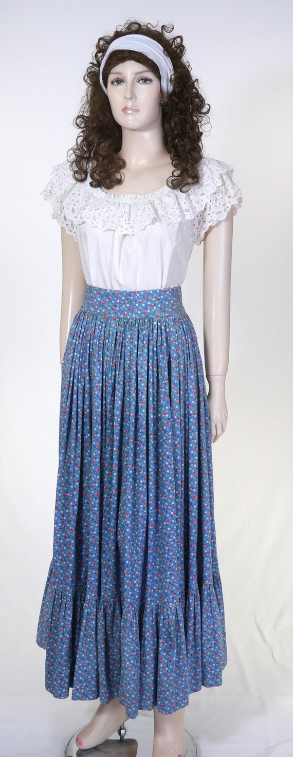Vintage Long Blue Skirt and Blouse - Full Skirt &… - image 2