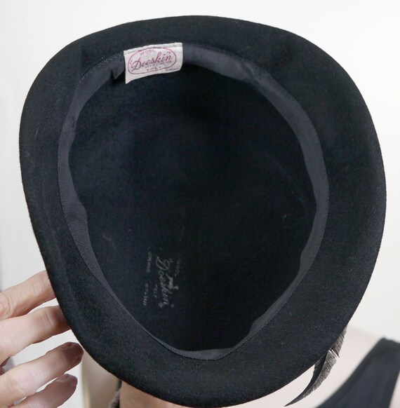 Vintage Black Doeskin Wool Felt Hat - Doeskin Pil… - image 7