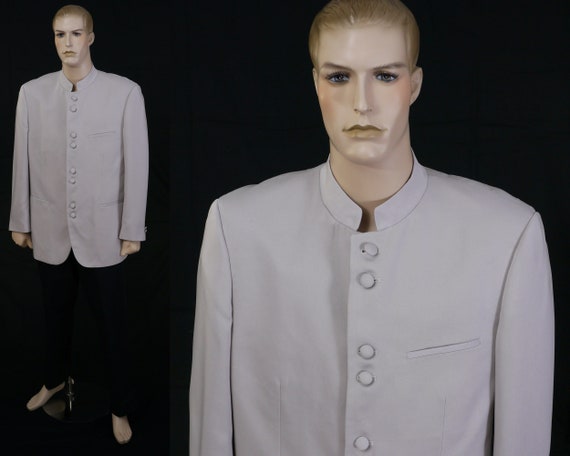Vintage 80s Men's Tan Nehru Blazer - Lucci - Size