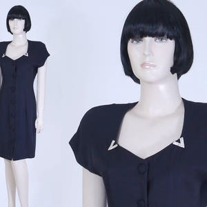 Vintage 1980s Women&#39;s Black Dress - Jeweled Collar - Evening Dress - Cocktail Dress - Little Black Dress - Formal Attire