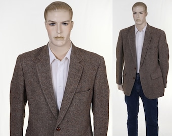 Vintage Austin Reed Tweed Sport Coat - Brown Tweed Sport Coat - Chest 38" - Leather Buttons - 3 Pockets - Tailored in USA - Wool Sport Coat