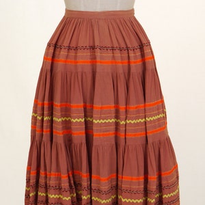 Vintage 1980s Southwest Style Circle Skirt Brown, Orange, Yellow Circle Skirt Unlined Western Skirt Waist 24 Patio Skirt image 3