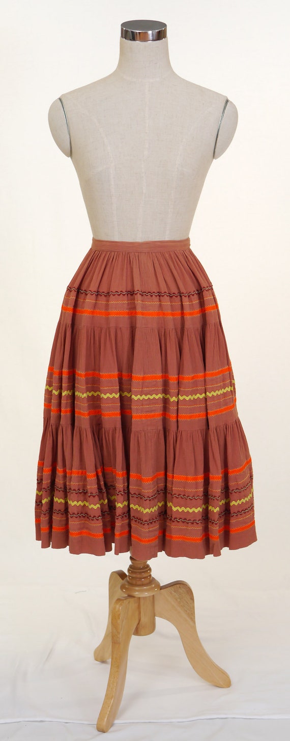 Vintage 1980s Southwest Style Circle Skirt - Brow… - image 3