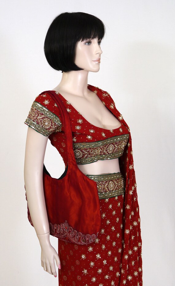 Vintage 1980s Women's Saree - Blouse, Saree, Purs… - image 5