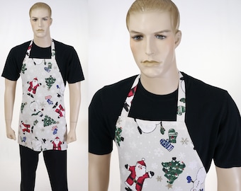 Vintage 1980's Chef Apron -  Christmas Apron - Snowman, Santa, Mittens, Christmas Tree, Snowflakes - Unisex Apron - Christmas Gift Apron