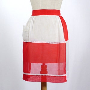 Vintage 1960s Women&#39;s Red Christmas Apron - Red Sheer Block Style Holiday Christmas New Years Half Apron with Single Patch Pocket - Retro