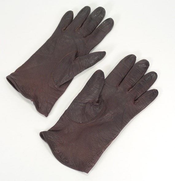 Vintage Ladies Brown Chevreau Leather Gloves / Sh… - image 2