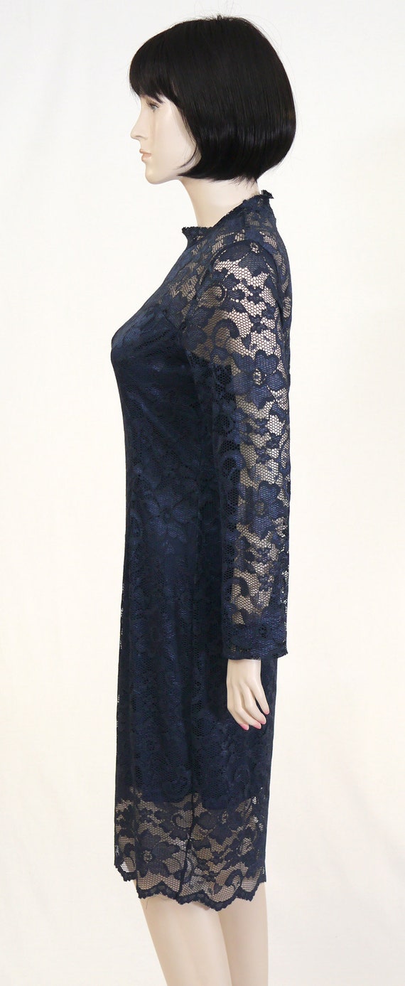 Vintage Navy Blue Lace Dress - Long Sleeve Lace D… - image 4