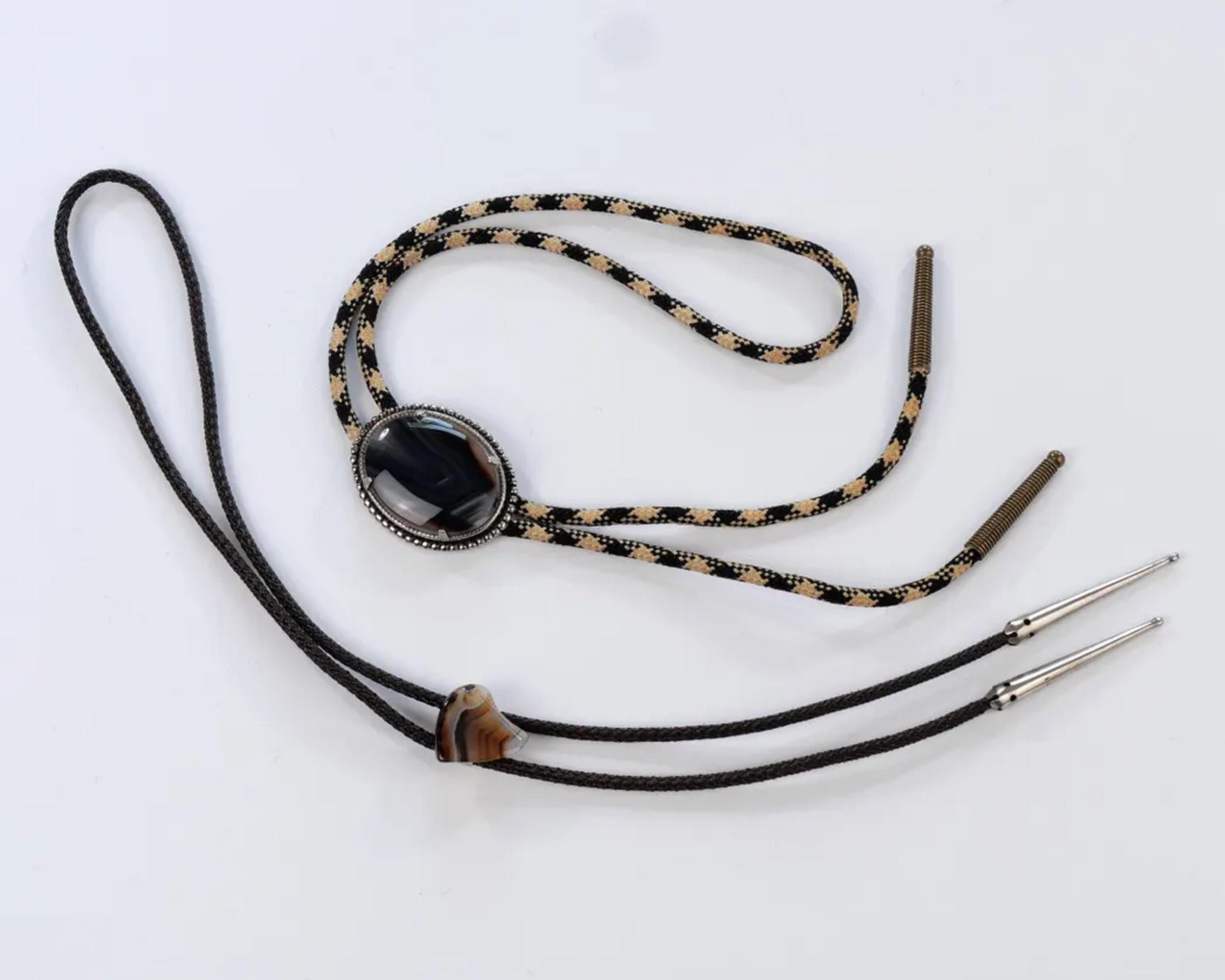 Vintage Pair of Bolo Ties - Agate Bolo Ties - Western Bolo Ties - Southwest Neckties - Braided Cords - Bolo Ties - Bolos - Bolo Collection