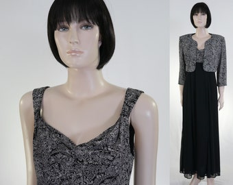 Vintage Alex Evenings Long Black Gown & Short Jacket / Size 10 / Formal Wear / Black Maxi Dress / Formal Gown / Sleeveless Gown