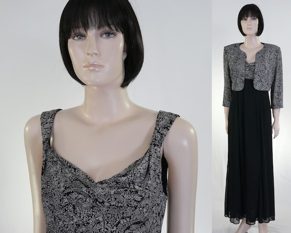 Vintage Alex Evenings Long Black Gown Short Jacket Size 10