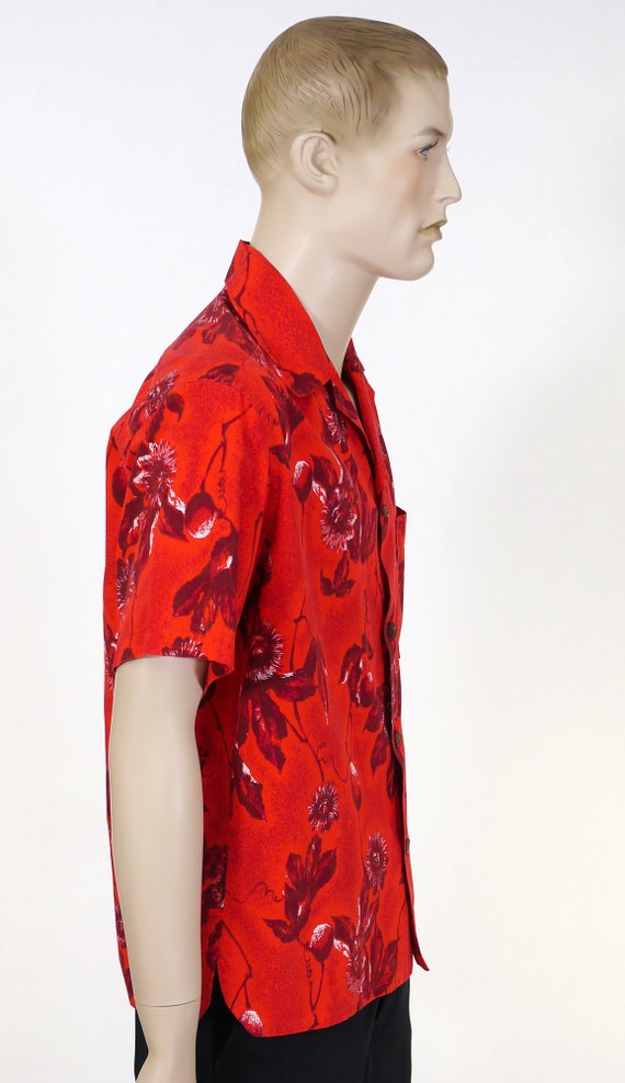 Vintage Men's Hawaiian Shirt - Floral Pattern - R… - image 6
