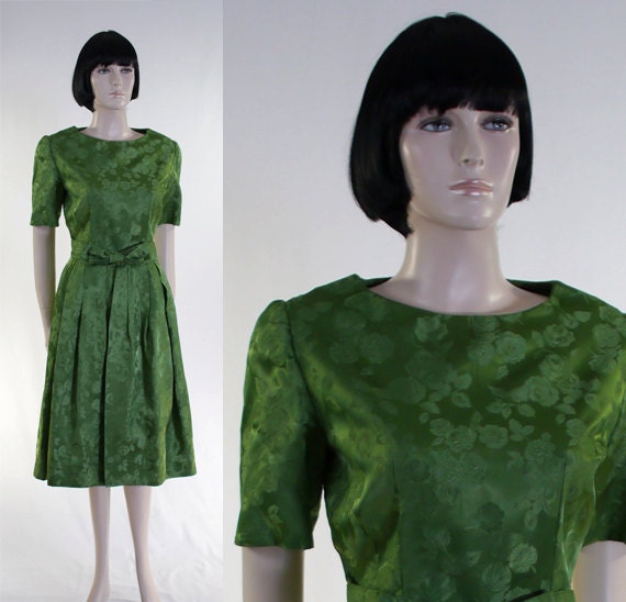 Vintage 1960s Women's Brocade Dress / Green Brocad