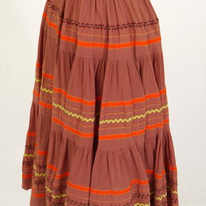 Vintage 1980s Southwest Style Circle Skirt Brown, Orange, Yellow Circle Skirt Unlined Western Skirt Waist 24 Patio Skirt image 5