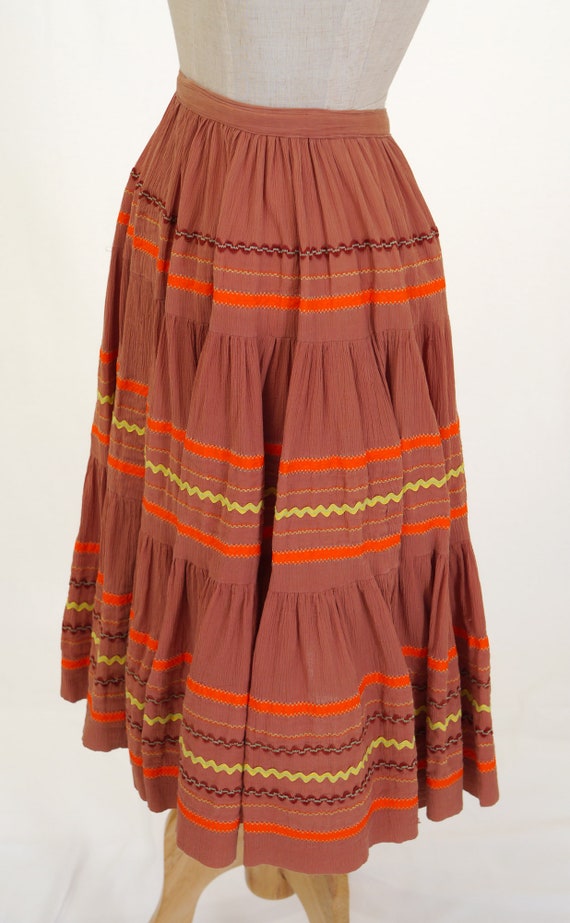 Vintage 1980s Southwest Style Circle Skirt - Brow… - image 5