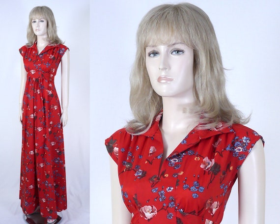 Vintage 1980s Red Floral Dress Red Maxi Dress Prom Dress | Etsy