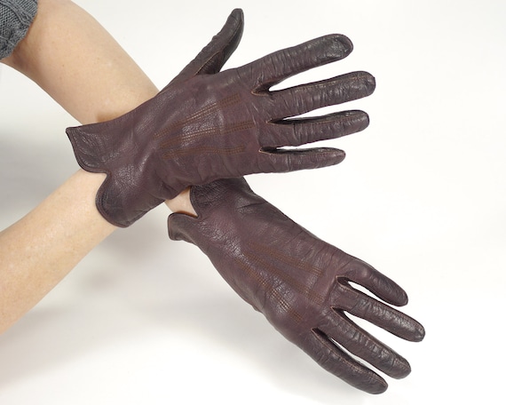 Vintage Ladies Brown Chevreau Leather Gloves / Sh… - image 1
