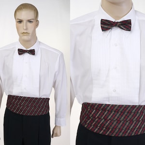 Vintage Plaid Cummerbund Set - Adjustable Belt, Bow Tie, Pocket Square - B.P.L.C. -  Formal Cumberbund Set - Christmas Plaid Cummerbund Set