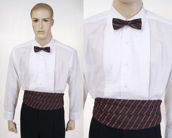 Vintage Plaid Cummerbund Set - Adjustable Belt, B… - image 1